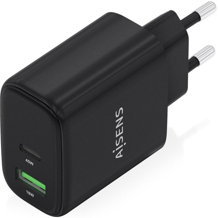 Aisens Cargador GaN 45W con USB-C y USB-A, Negro Aisens Cargador GaN 45W con USB-C y USB-A, Negro